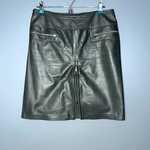 Vintage Cache Leather Pencil Skirt Womens 10 Gray Front Zip Lined Above Knee
